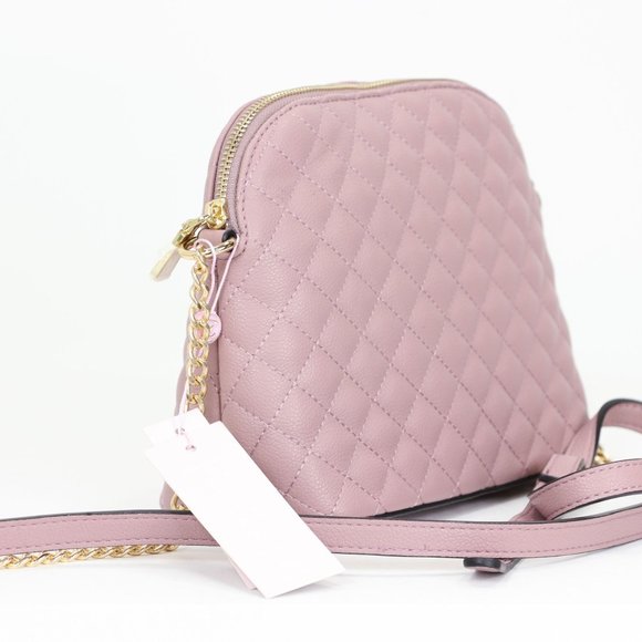 Mauve Quilted Faux Leather Purse Chain Strap Cross Body Shoulder Bag - Picture 3 of 10